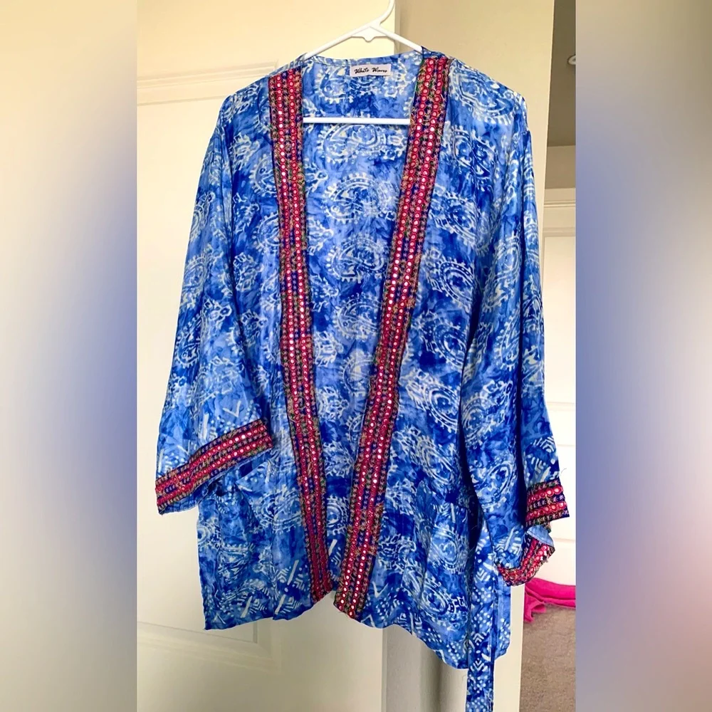 White Waves Silk Blend Kimono Cardigan - One Size NWOT 🌴
